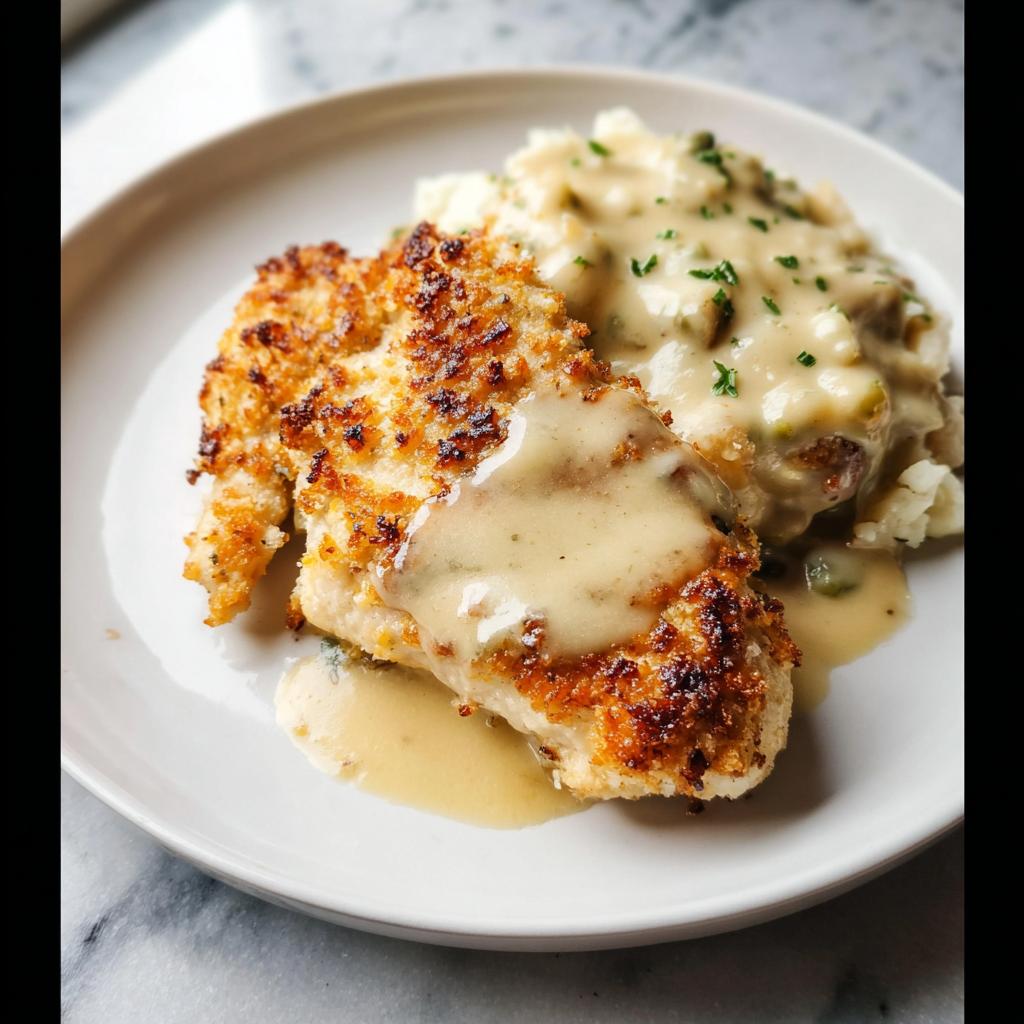 Parmesan Crusted Chicken with Creamy Garlic Sauce - Tasty