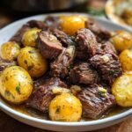 Slow Cooker Garlic Butter Beef with Potatoes - Featured