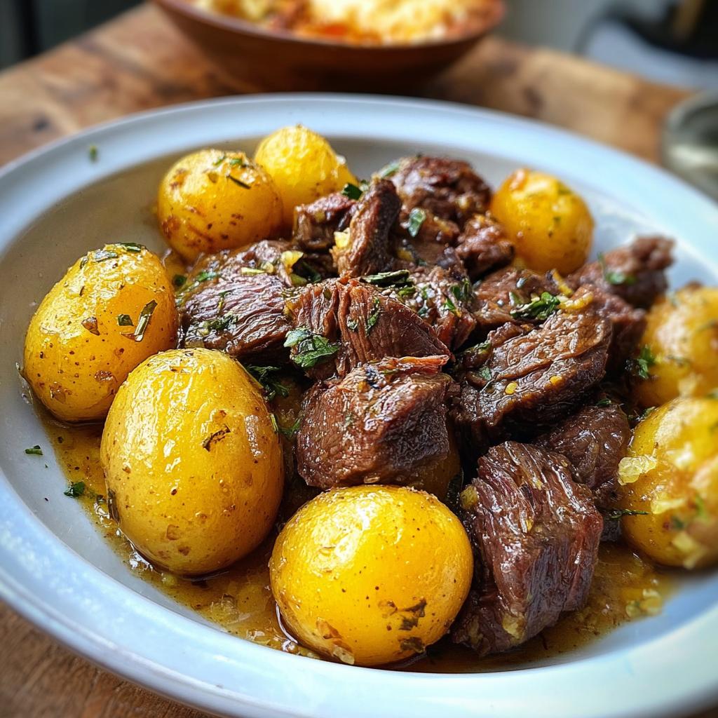Slow Cooker Garlic Butter Beef with Potatoes - Tasty