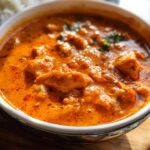 A close-up, vibrant shot of Quick & Easy Homemade Butter Chicken in a white bowl, garnished with cilantro.