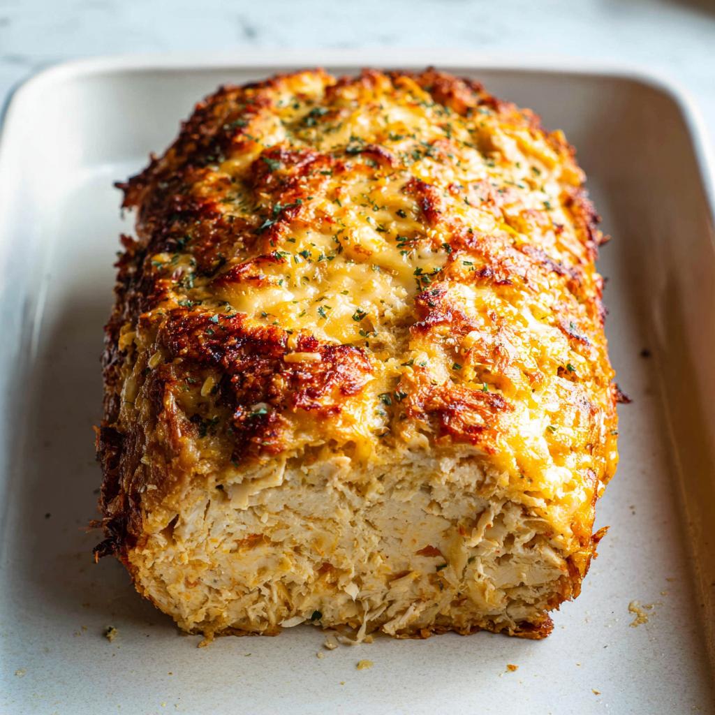 Close-up of a baked chicken avocado ranch burrito filling, golden brown and cheesy, in a baking dish.