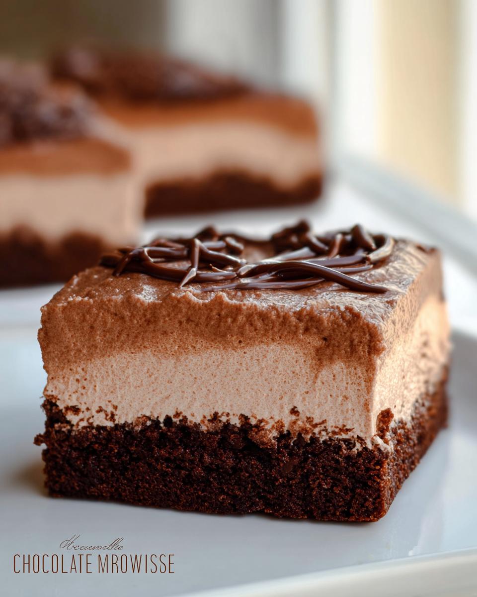 A decadent slice of Chocolate Mousse Brownies featuring a rich brownie base and creamy chocolate mousse topping.