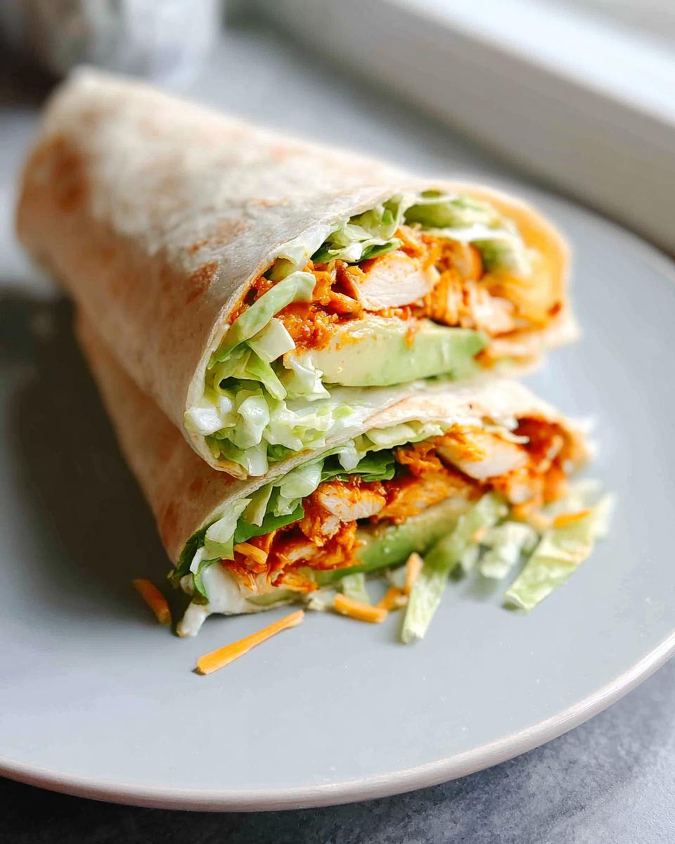 A delicious wrap filled with creamy spinach, eggs, chicken, avocado, and shredded lettuce.