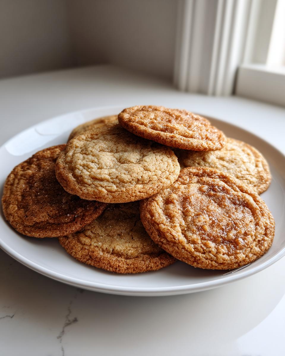 A pile of freshly baked brown butter cookies on a white plate, ready to be enjoyed.