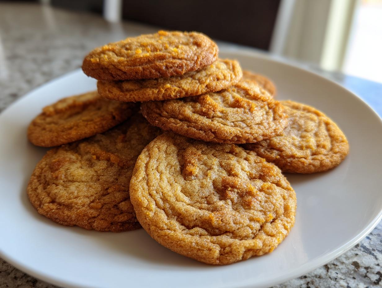 A pile of golden brown butter cookies on a white plate, showcasing their crinkled texture and bakery-fresh appearance.