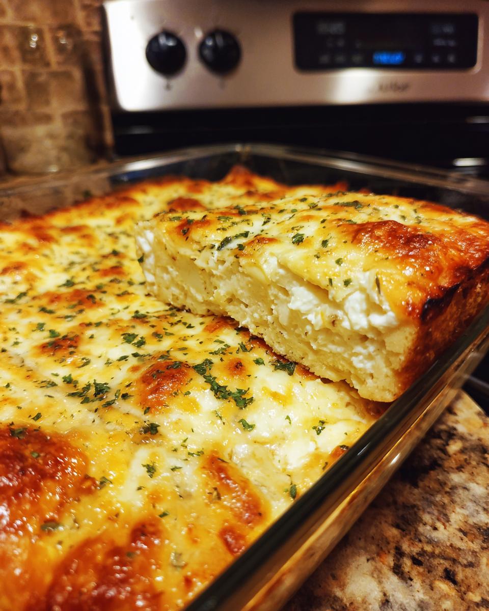 A close-up of a slice of cheesy ravioli bake, topped with melted cheese and parsley, ready for a cozy evening meal.