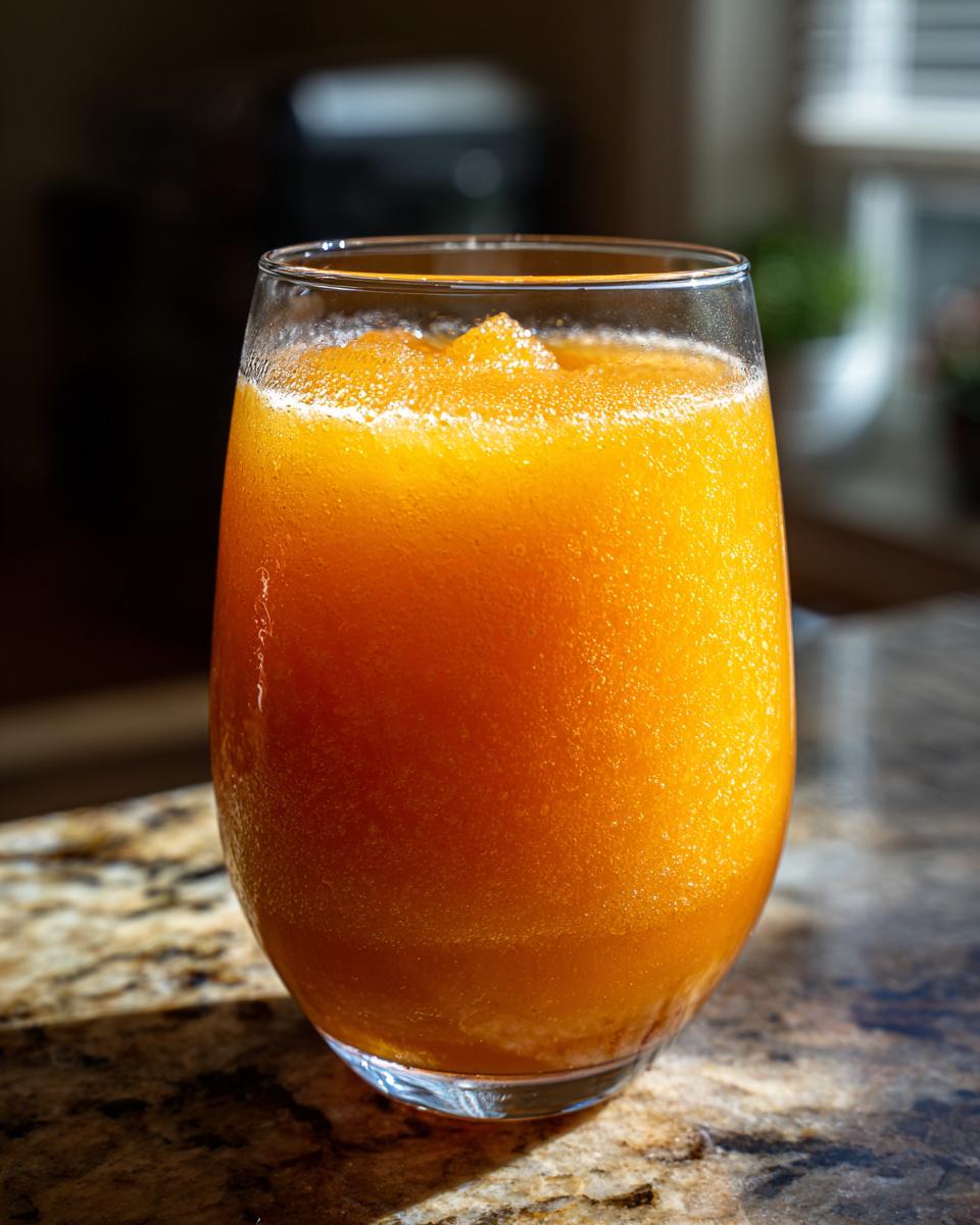 A close-up of a tall glass filled with a frosty Peach Recipes With Iced Tea Slush, perfect for a hot afternoon.