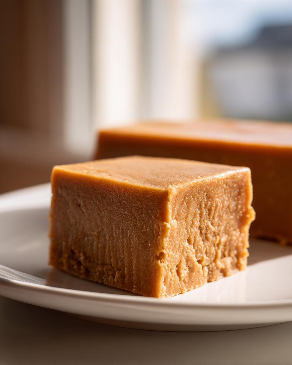 Close-up of a square of rich peanut butter fudge, perfect for dessert recipes.