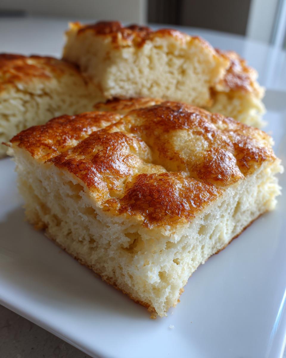 Close-up of a slice of golden-brown sheet pan pancakes, perfect for busy mornings.