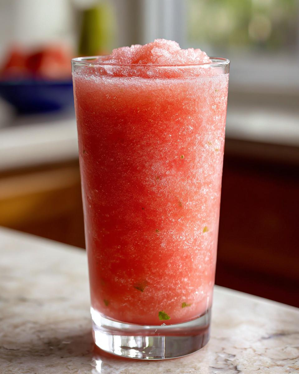 A tall glass filled with refreshing watermelon frozen lemonade, perfect for poolside sipping.
