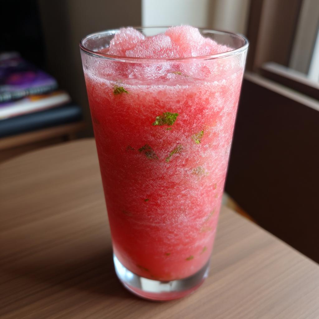 A tall glass filled with icy Watermelon Frozen Lemonade, garnished with mint leaves, perfect for poolside sipping.